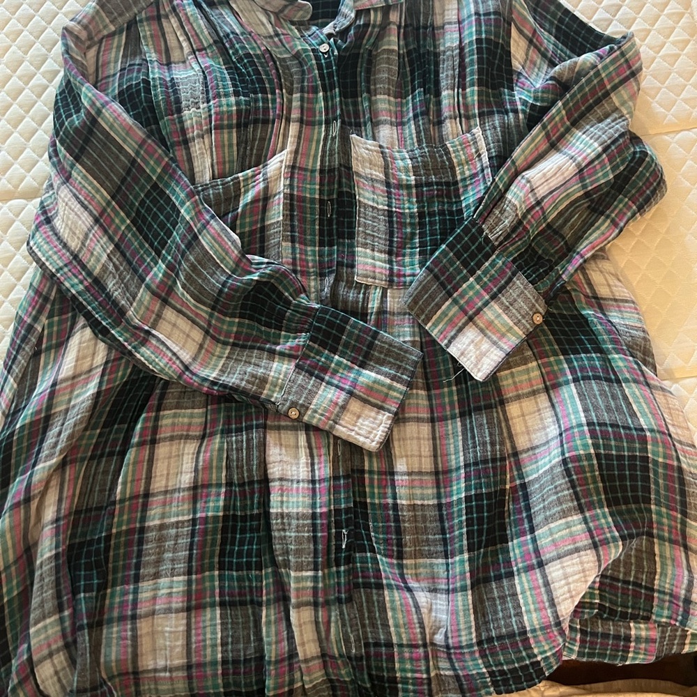 Free People Checkered Mini Dress - Green and Pink